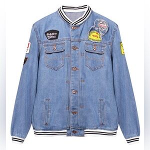 Polo Mano Denim Jean Jacket Multi Patch Blue Unisex Size L/M
